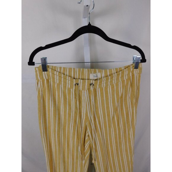 Per Se Pants Womens Yellow White Striped Linen Blend Drawstring Elastic Waist - Picture 3 of 11